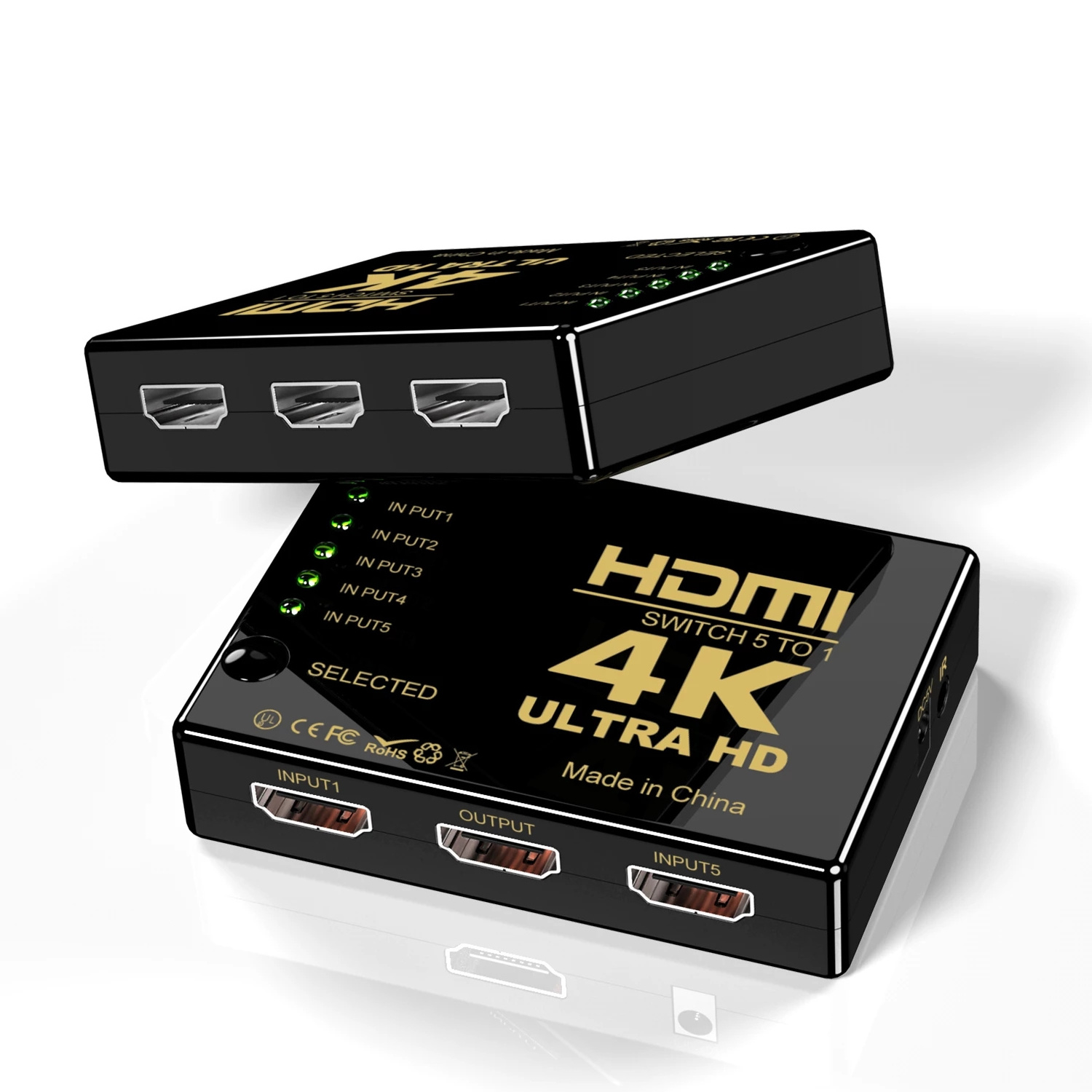 OEM  HDMI switcher 5 Port 5x1 HDMI Switch 5 in 1 out IR Remote with Full 3D and 4Kx2K for HDTV DVD STB PS4 PC