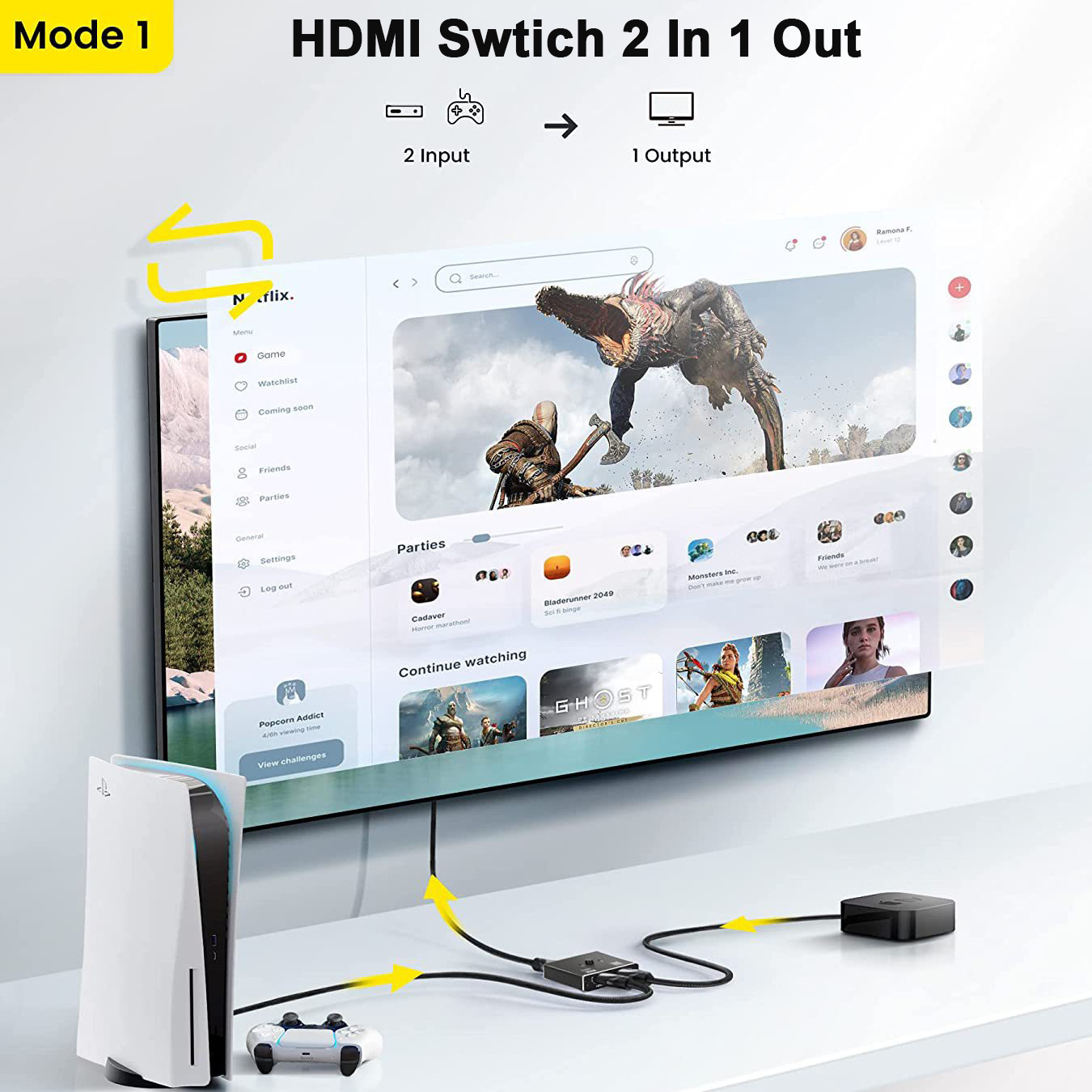 4K HDMI Switch HDMI Bi-directional 1x2 / 2x1 AB Switcher Splitter with 2 Port Supports UHD 4K 1080P 3D HDR HDCP Splitter HDMI