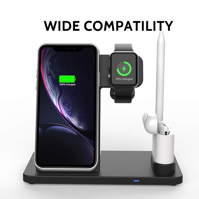 Justlink 4-in-1 Foldable Wireless Charging Desk Holder 10W Charger for iPhone iWatch Airpods Apple pen Android Phone & Tablet