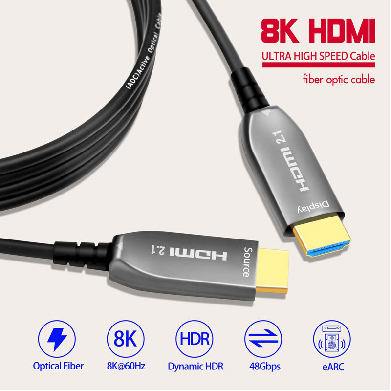 HDMI Cable V2.1 8K@60Hz 4K@120Hz 48Gbps AOC Fiber Optic Male to Male Ultra High Speed HDR for HD TV Laptop Projector