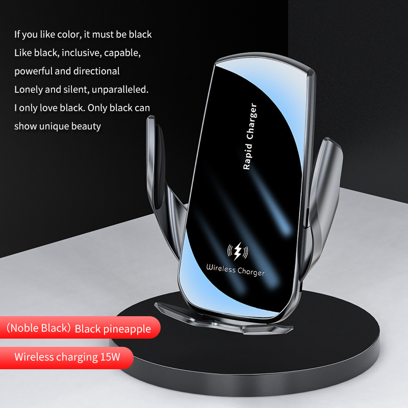 Phone Holder 15W Car Wireless Charger Charging Qi for Iphone for Samsung 2023 New Product Factory Wholesale R1 Car Charger Black