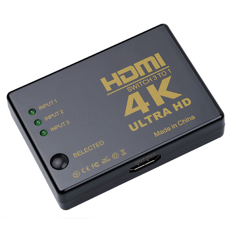 Plastic 3 Port Ultra HD 4K HDMI Switch 3 in 1 out HDMI Video Switcher Switch 3x1 Support 3D IR Remote