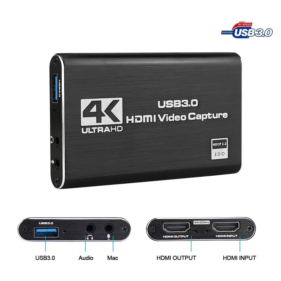 4K Input HDMI to USB3.0 Capture Card Dongle 1080P HDMI Loopout Video Recorder Grabber for OBS Capturing Game Live Streaming