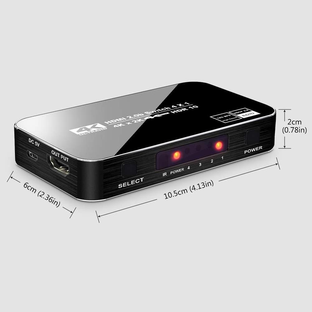 4K  HDR 4 Ports 4K 60Hz 4X1 HDMI Switch 2.0 Switcher Selector with IR Wireless Remote Supports HDCP 2.2 Ultra HD Vision