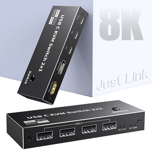 Justlink TYPE C KVM Switch 2x1 HDMI2.1+DP1.4 with 8K 60Hz 4K 144Hz 2-Port USB KVM HDMI Switch Rohs Certified DP Switch