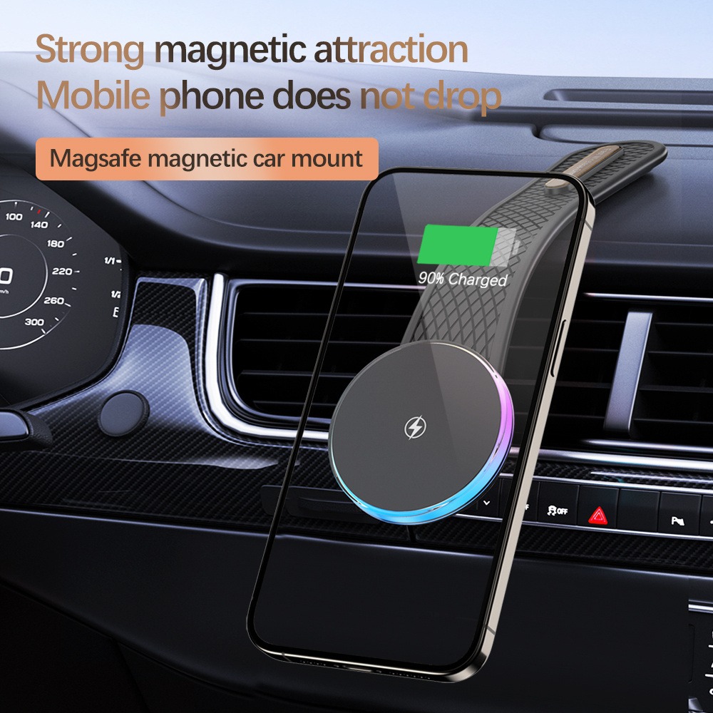 Justlink 15W wireless car charger Colorful lights N52 Strong Magnetic automatic adsorption fast charging desktop charger