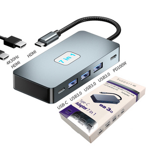 Justlink 7 in 1 usb hub Dual HDMI 4K30Hz USB3.0 5Gbps USB C PD100W fast charging USB 3.0 Interface TYPE C docking station