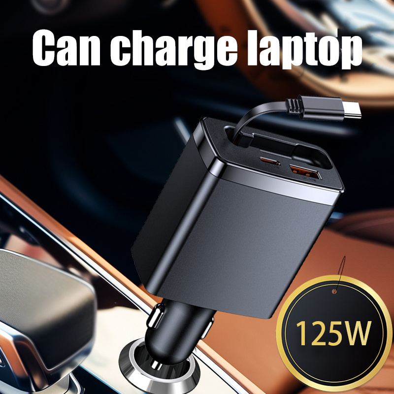 Wholesale supply Certificated car charger super fast charging 125w  with  retractable charging cable usb port adapter for car