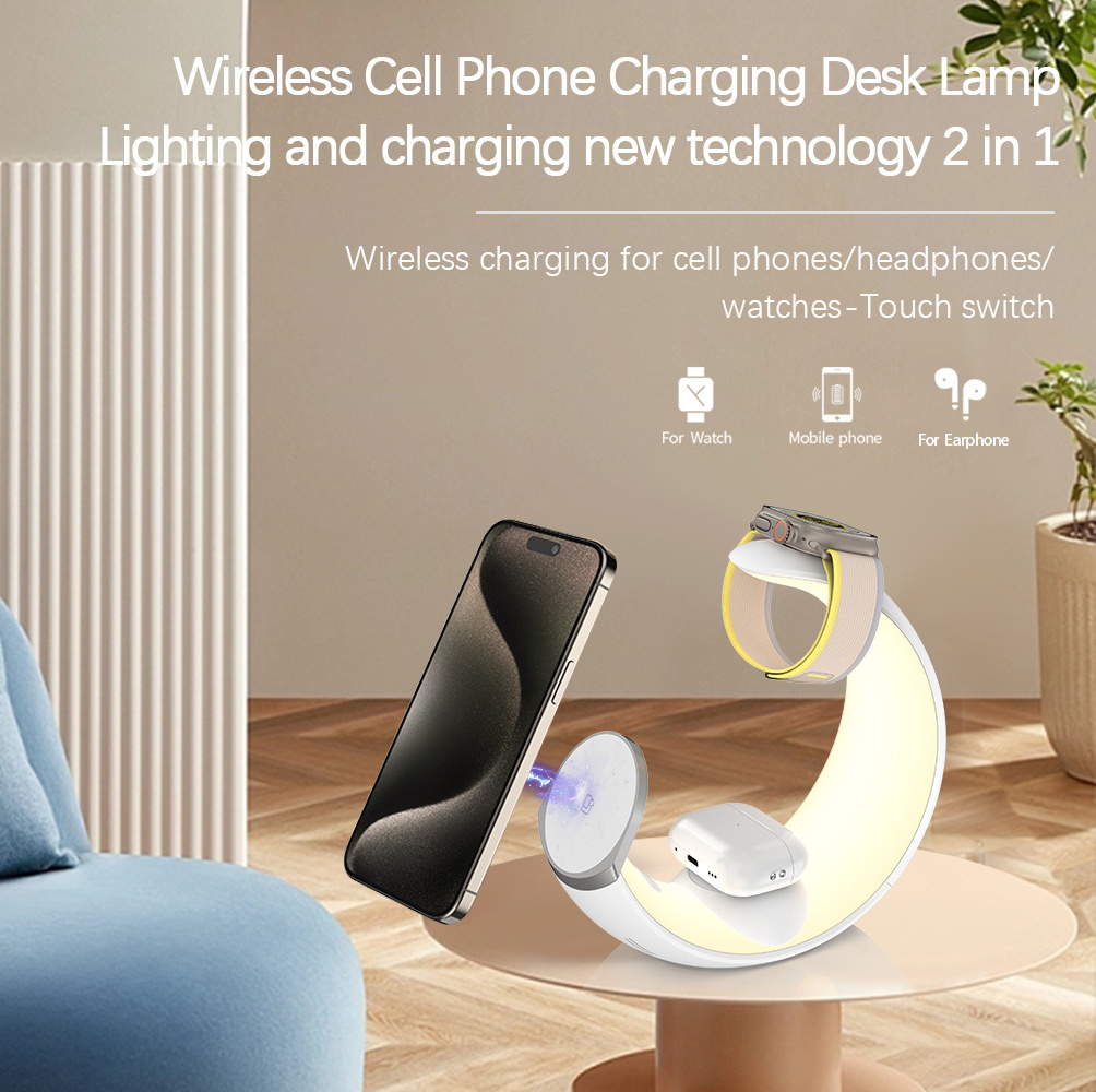 Justlink 3 in 1 magnetic wireless charger Moon night light 15W wireless fast charging for mobile phone iwatch earphone Airpods