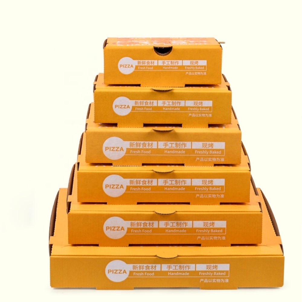 Wholesale recyclable yellow Foldable Corrugated Custom Shape Printed Luxury 6 8 9 10 12 14 16 18 Inch Pizza food packaging Box