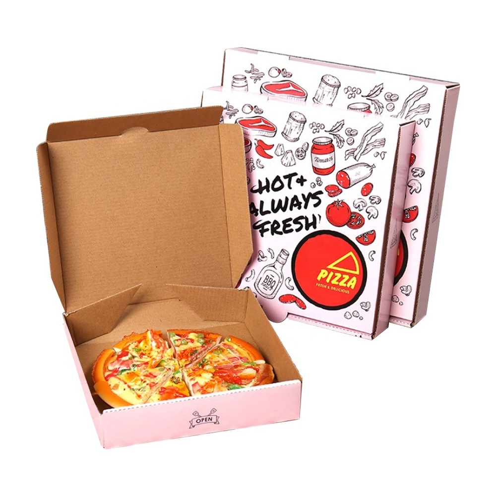 Custom disposable Biodegradable pink food Take Out paper Box With Logo Folding Cardboard Corrugated packaging Pizza Box