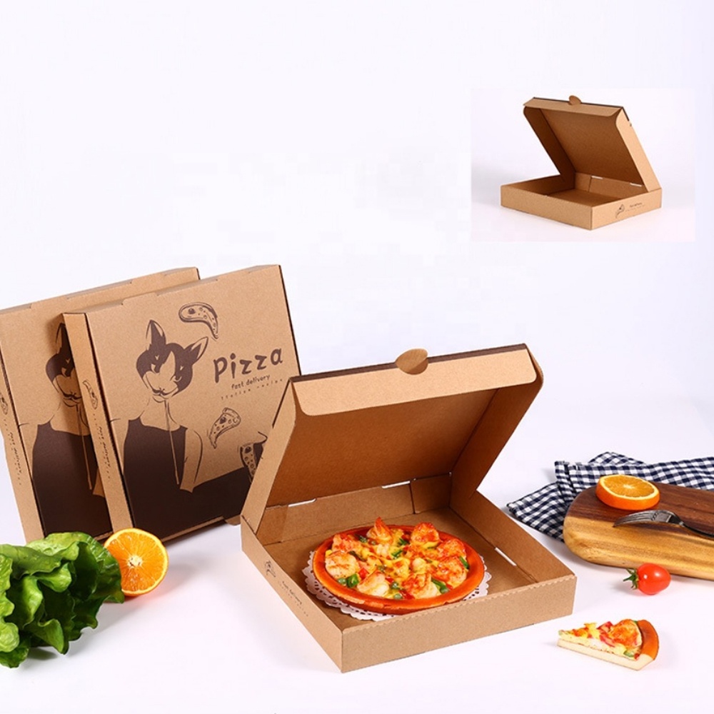 custom logo corrugated pizza packaging Fries Burger box Wholesale Food Grade clamshell cardboard takeout pizza paper box