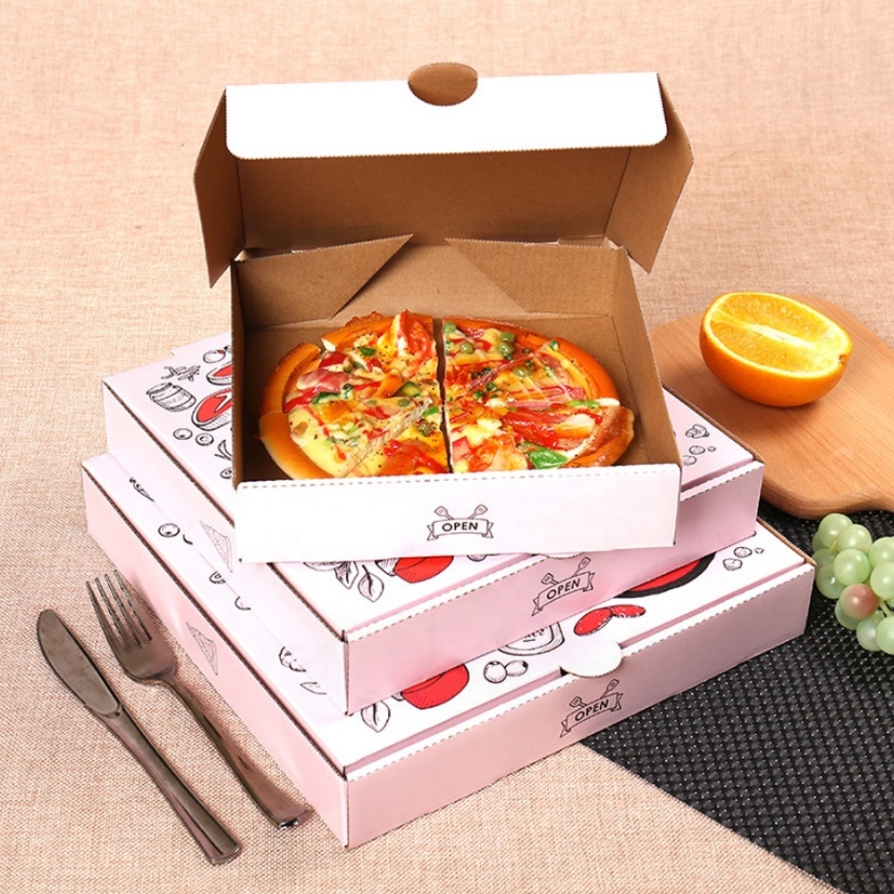 Custom disposable Biodegradable pink food Take Out paper Box With Logo Folding Cardboard Corrugated packaging Pizza Box