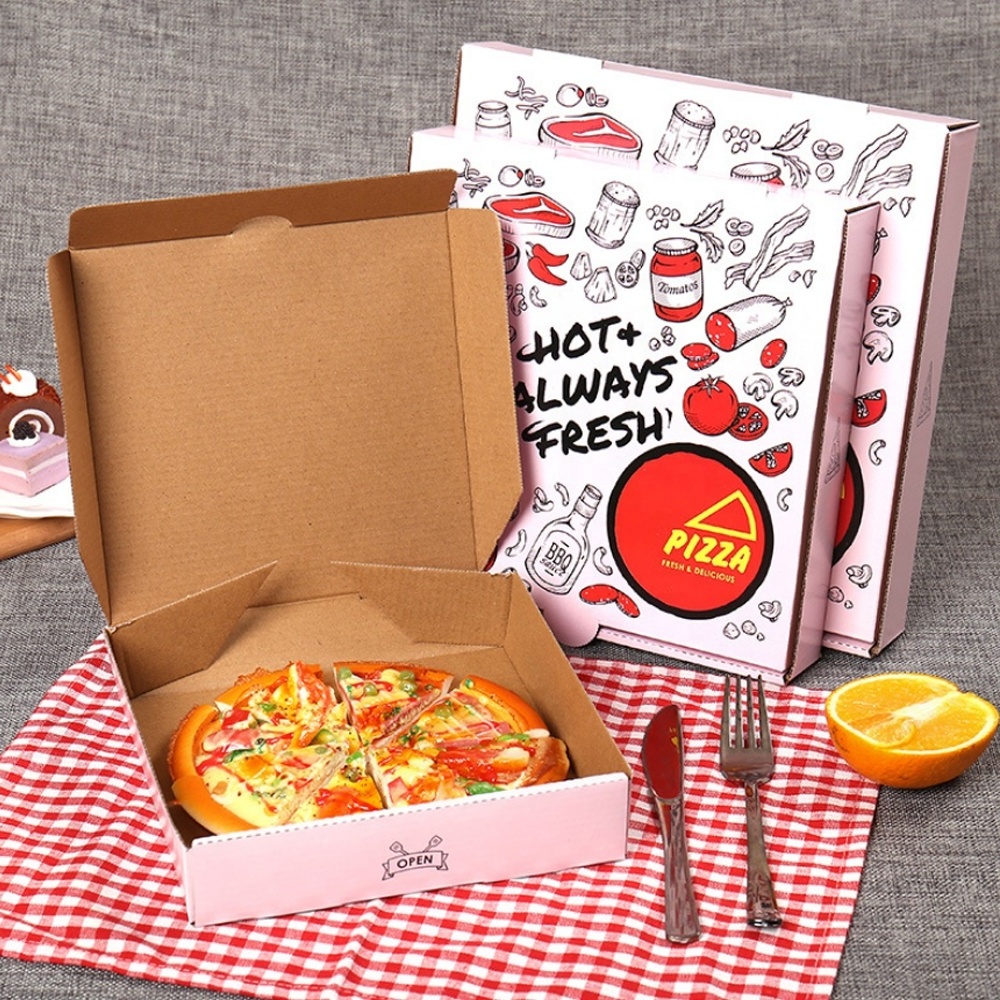 Custom disposable Biodegradable pink food Take Out paper Box With Logo Folding Cardboard Corrugated packaging Pizza Box