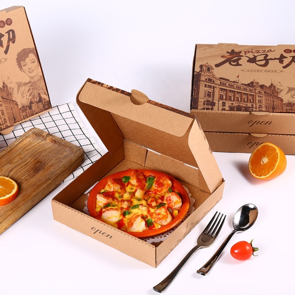 custom logo corrugated pizza packaging Fries Burger box Wholesale Food Grade clamshell cardboard takeout pizza paper box