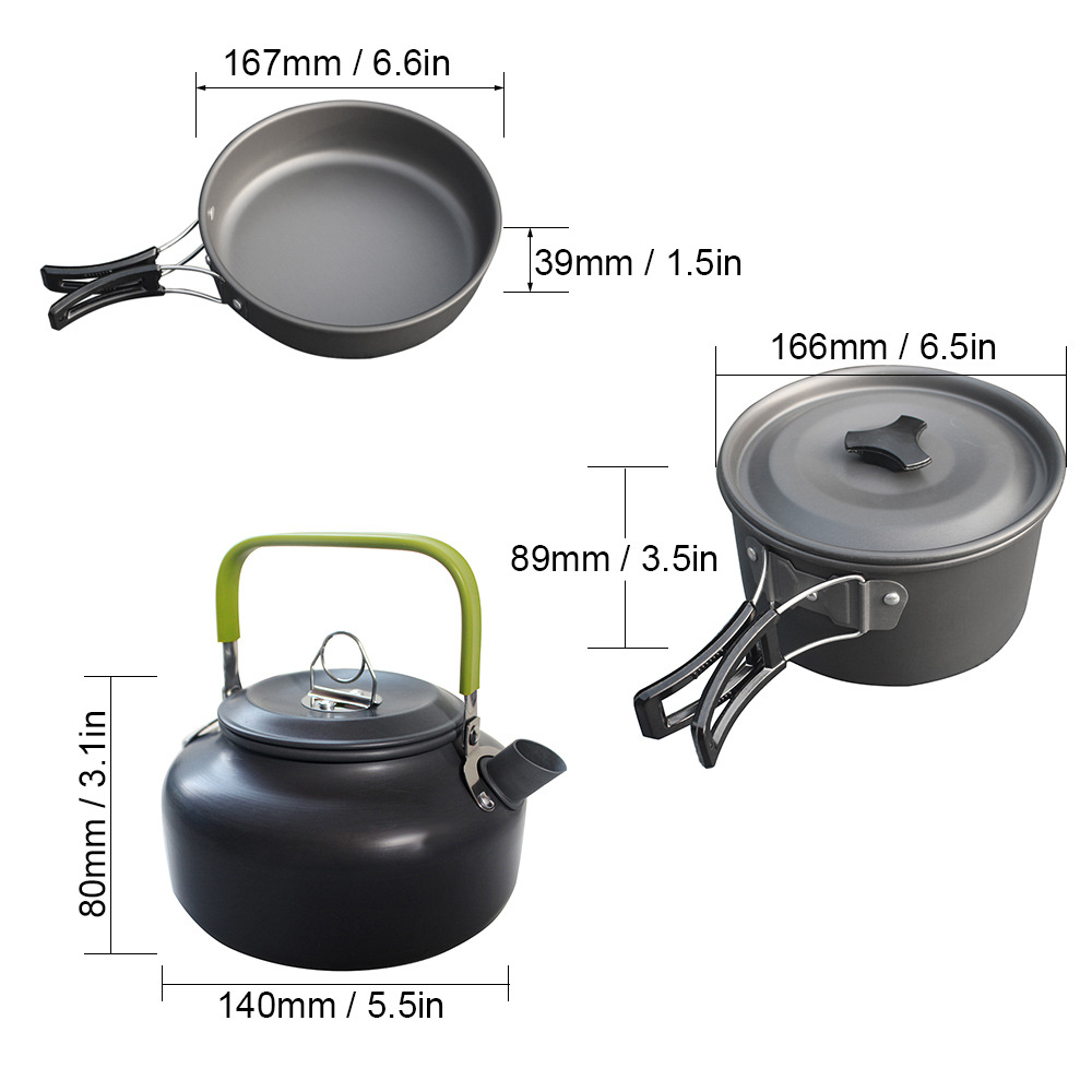 Lightweight Non-Stick Camping Cookware Set 1L Pot Pan Kettle with Stainless Steel Cups and Folding Stove