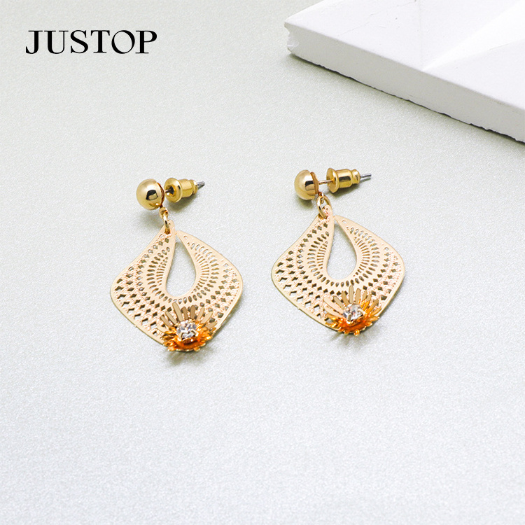 Wholesale Fashion Jewelry Drop Women Flower Zircon Accessories Boho Statement Pendant Stud Earrings