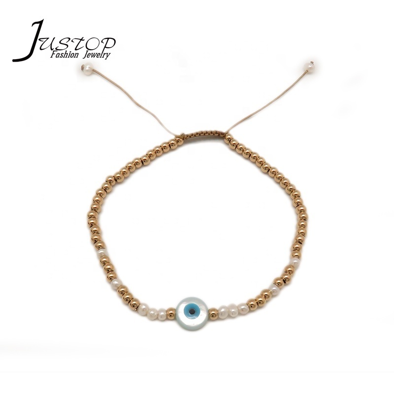 Stainless steel beaded jewelry natural pearl bracelets with eye