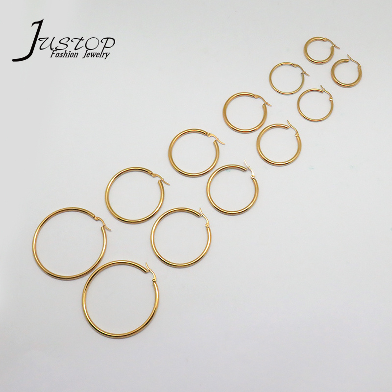 Factory Direct 18K Gold Plated Stainless Steel Rounded Tube Hoop Earrings Jewelry