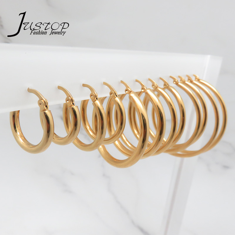 Factory Direct 18K Gold Plated Stainless Steel Rounded Tube Hoop Earrings Jewelry