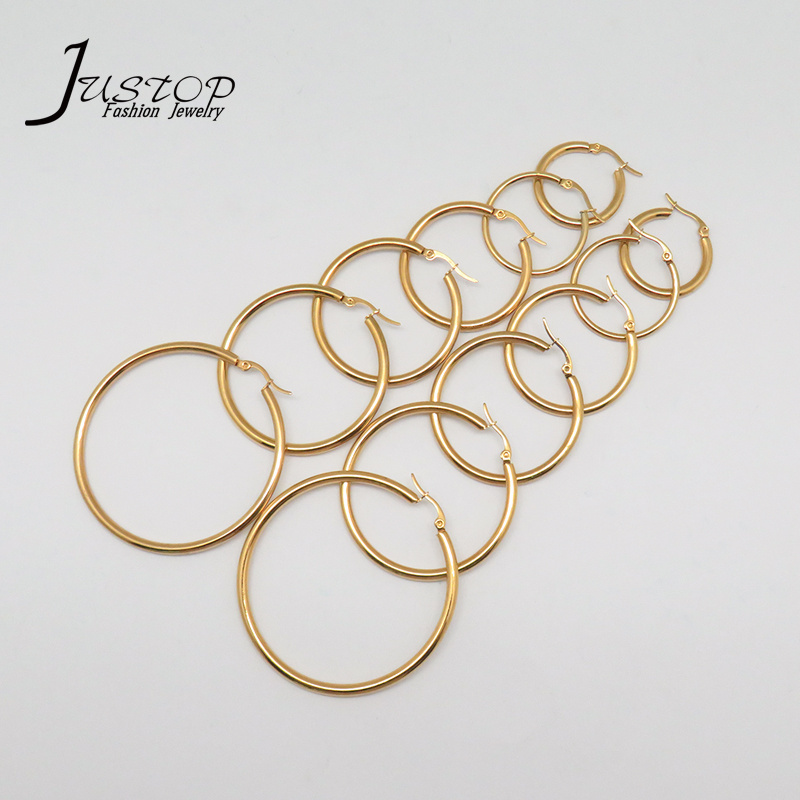 Factory Direct 18K Gold Plated Stainless Steel Rounded Tube Hoop Earrings Jewelry