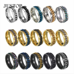 Titanium Stainless Steel Chain Spinner Ring For Men Blue Gold Black Punk Rock Rings Accessories Jewelry Gift