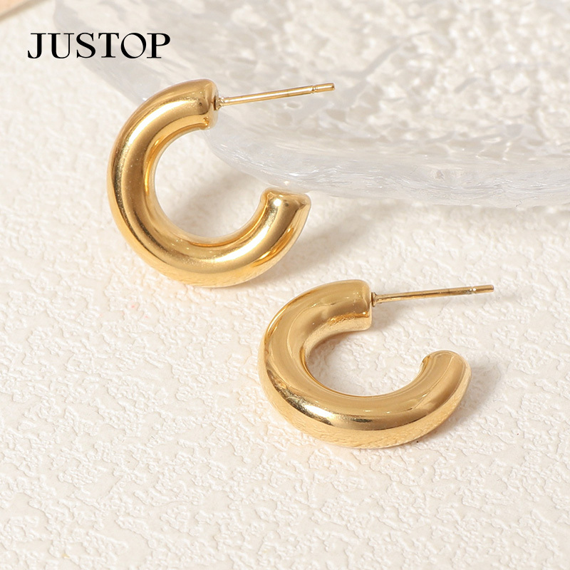 JUSTOP Stainless Steel Exaggerated Geometric C Shape Earrings Fashion Cool Metal Gold Plated Earrings