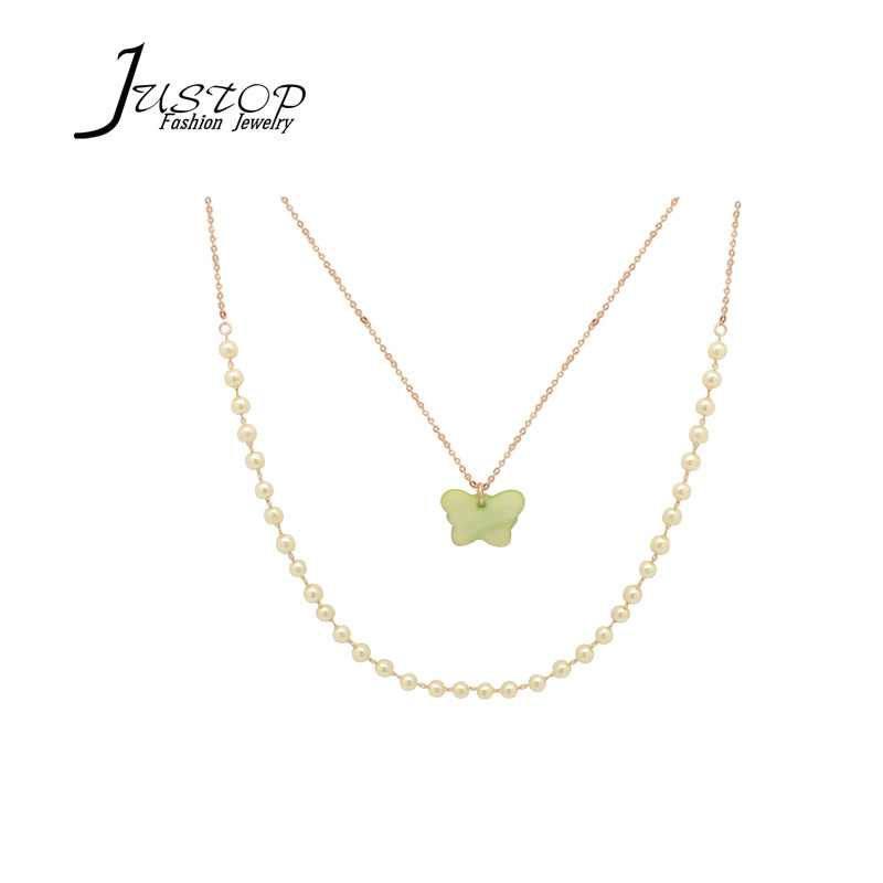 Double Layer Pearl Necklace Women Accessories New Pearl Chain Necklace For Women Butterfly Shape Shell Pendent Necklaces 2020