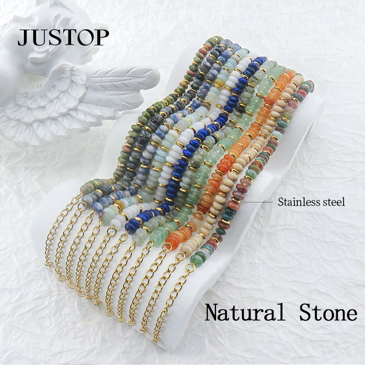 JUSTOP Natural Stone Bracelet Charm Bracelet Sets For Wholesales Charms Stainless Steel Anklets Bracelets For Women