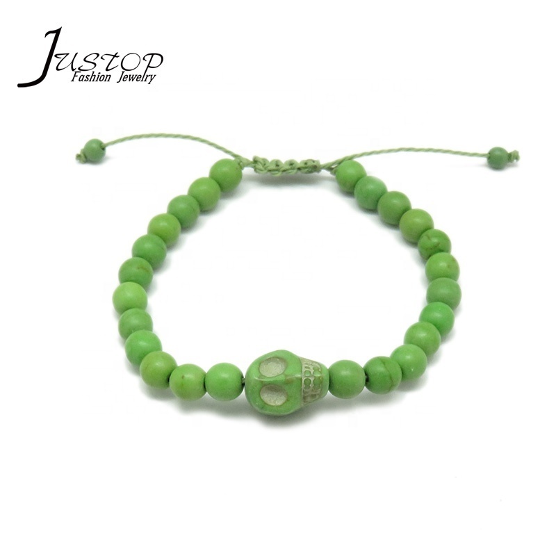 Wholesale Rope Jewelry Turquoise Beads Green Skull Design Bracelets