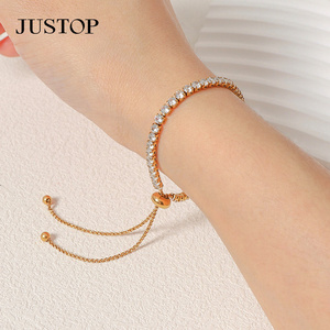 Women Stainless Steel 3mm Width Bling CZ Stone Bracelet Adjustable Tennis Chain Zircon Bracelet