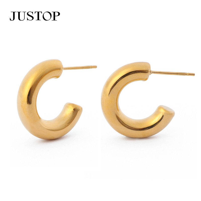 JUSTOP Stainless Steel Exaggerated Geometric C Shape Earrings Fashion Cool Metal Gold Plated Earrings