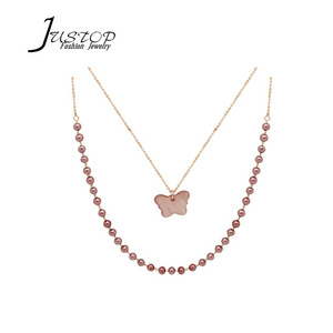 Double Layer Pearl Necklace Women Accessories New Pearl Chain Necklace For Women Butterfly Shape Shell Pendent Necklaces 2020