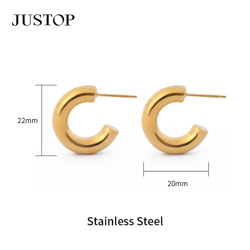 JUSTOP Stainless Steel Exaggerated Geometric C Shape Earrings Fashion Cool Metal Gold Plated Earrings