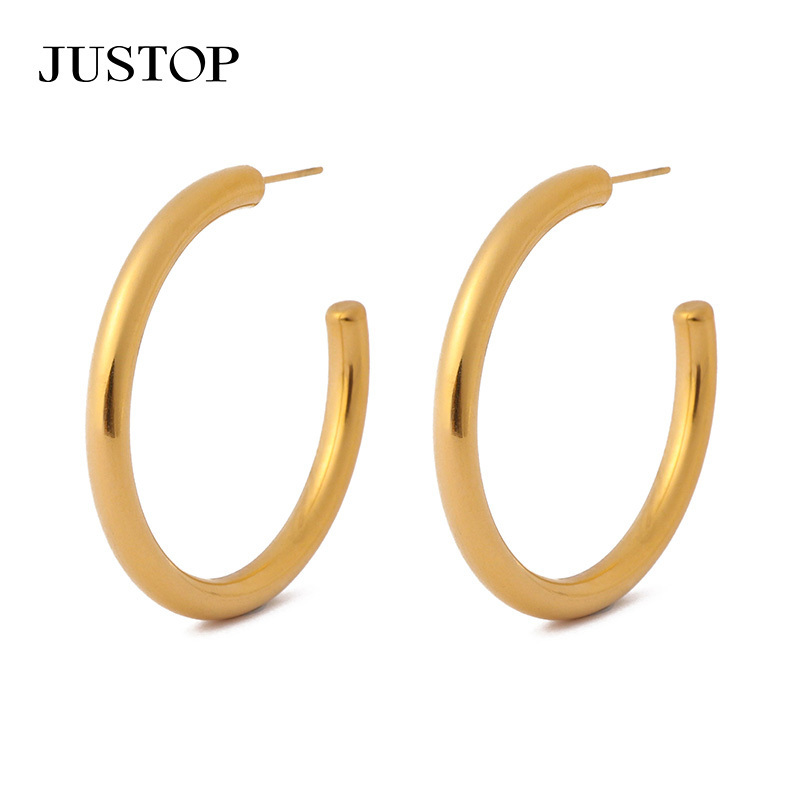 Fashion Earrings 18K Gold Plated Stainless Steel Hypoallergenic Big Statement Hollow Light Circle Huggie Hoop Earrings