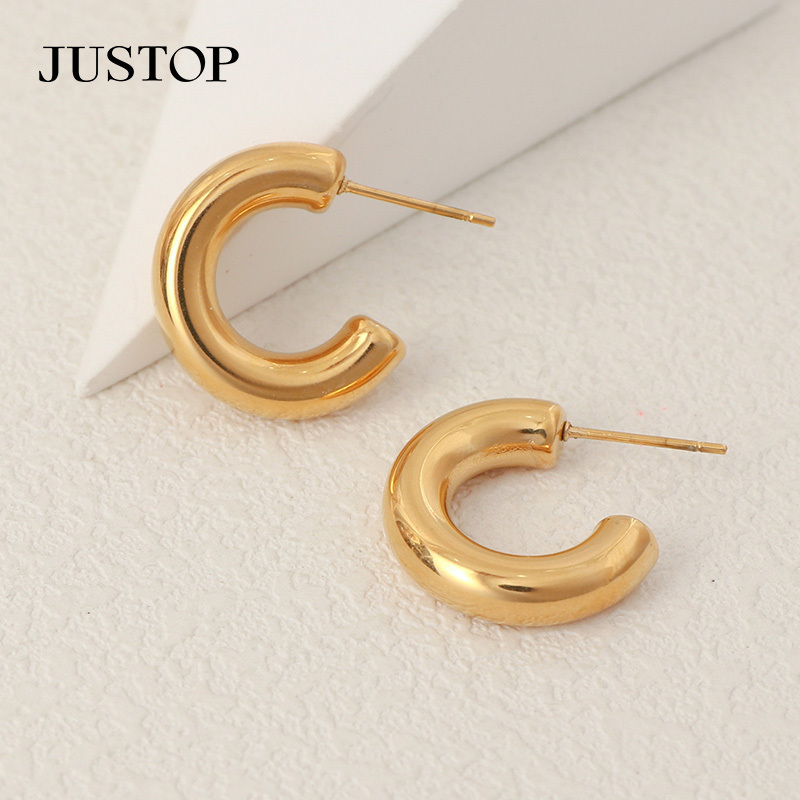 JUSTOP Stainless Steel Exaggerated Geometric C Shape Earrings Fashion Cool Metal Gold Plated Earrings