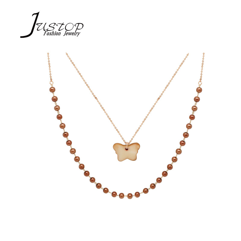 Double Layer Pearl Necklace Women Accessories New Pearl Chain Necklace For Women Butterfly Shape Shell Pendent Necklaces 2020