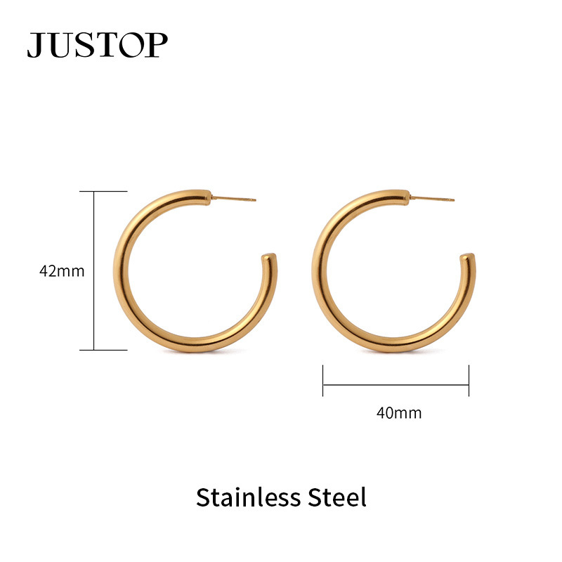 Fashion Earrings 18K Gold Plated Stainless Steel Hypoallergenic Big Statement Hollow Light Circle Huggie Hoop Earrings