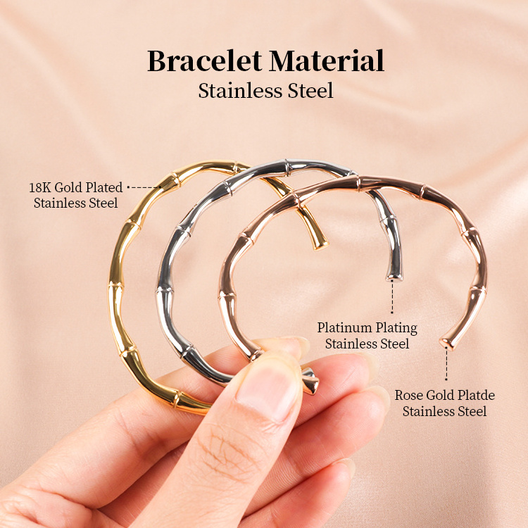 Latest Fashion 18K Gold Plated Bamboo Buckle Stainless Steel Bangle Bracelet For Women Saudi Arabia Gold Bangles Designs