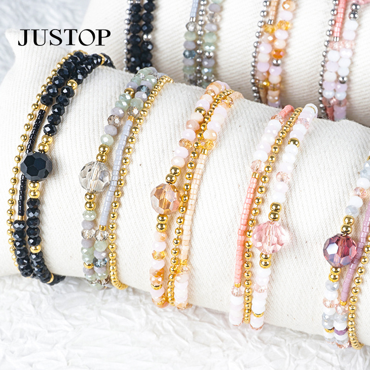 Popular Multicolor Tube Crystal Glass Making Kit Beads Beaded Woman Stacked Bracelet Sets