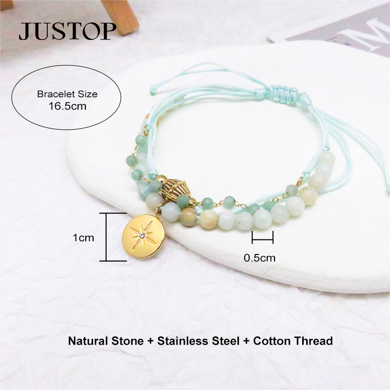 Classic Handmade Charm Woven Rope Adjustable Double Layer Stainless Steel Women Stone Beaded Bracelet Supplier