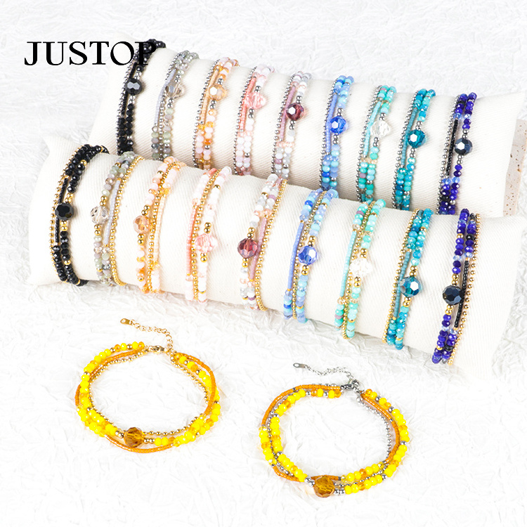 Popular Multicolor Tube Crystal Glass Making Kit Beads Beaded Woman Stacked Bracelet Sets