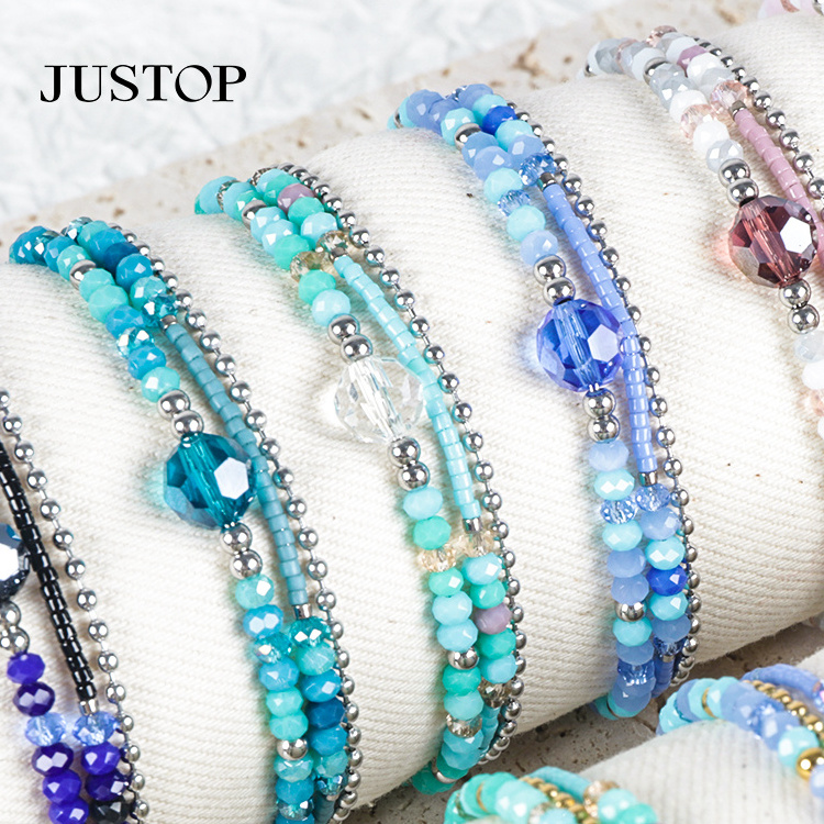 Popular Multicolor Tube Crystal Glass Making Kit Beads Beaded Woman Stacked Bracelet Sets