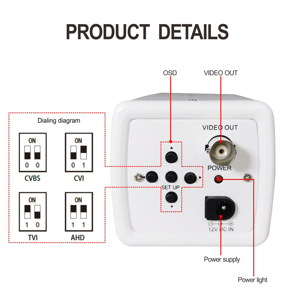 1080P 4 In 1 Bank Cashing Analog Camera+2.8-12mm Auto Iris default AHD output Coax UTC TVI CVI Box Color CCTV Camera