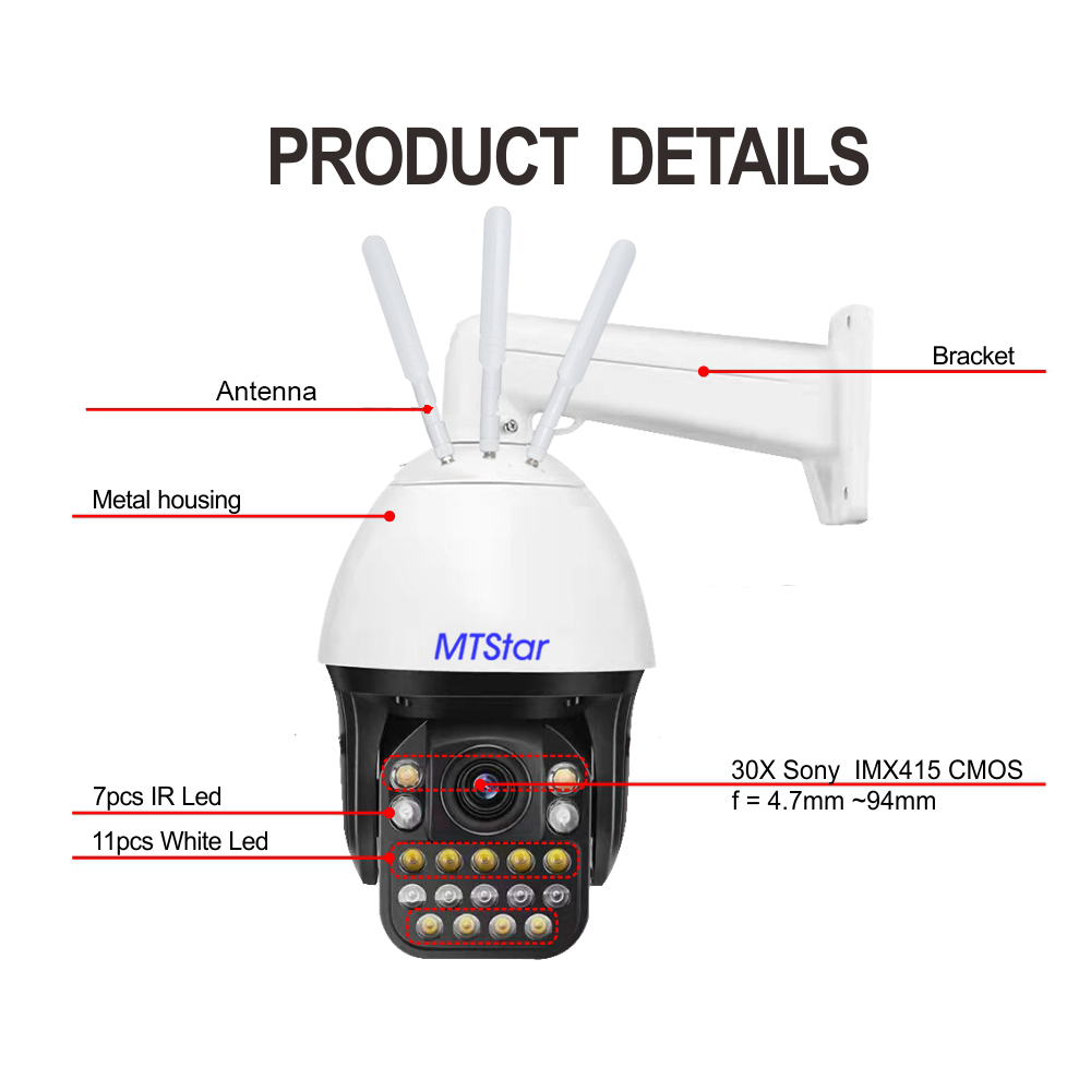 MTstar 2022 HD Vision Wifi CCTV PTZ  Road Camera 8MP Wifi Camera Bulb Lamp PTZ Outdoor Weatherproof Camera