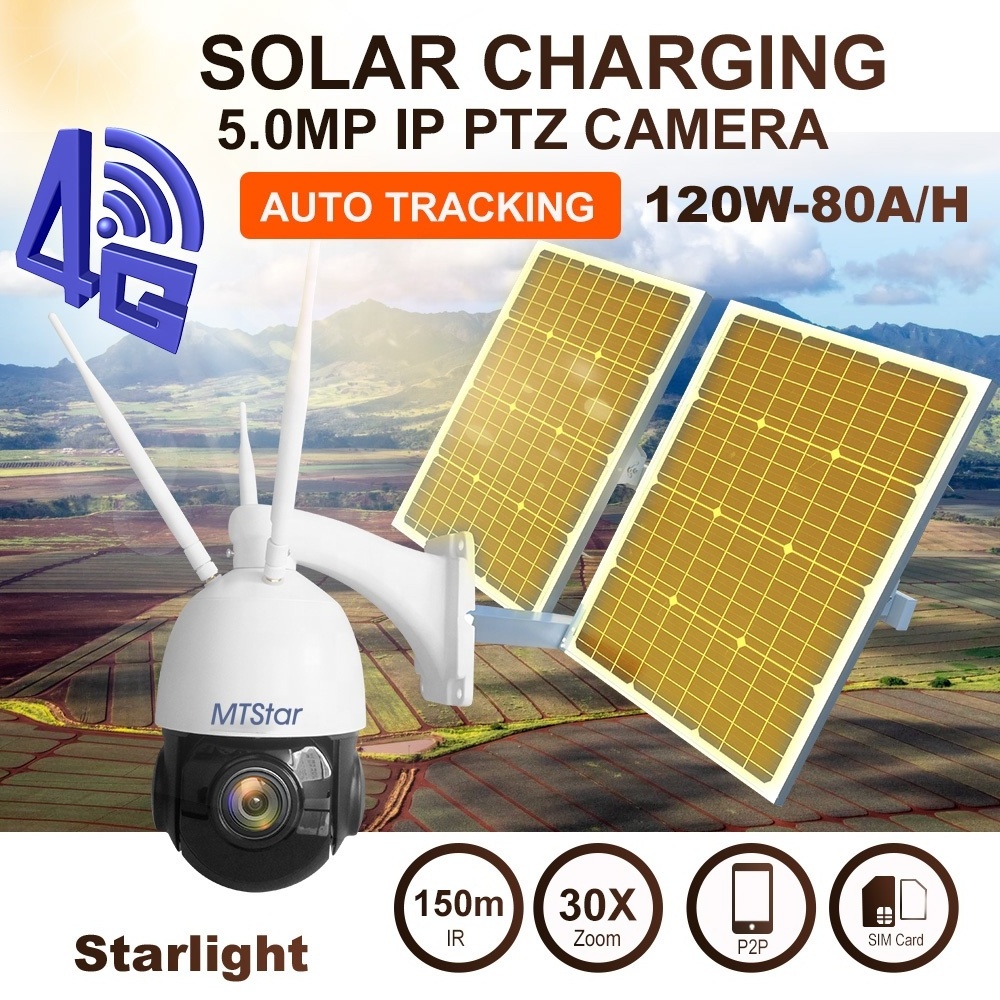 Wireless Outdoor sim card 4G solar cctv camera 5MP FHD IP Camera 30x Optical zoom lens PTZ 4g solar camera