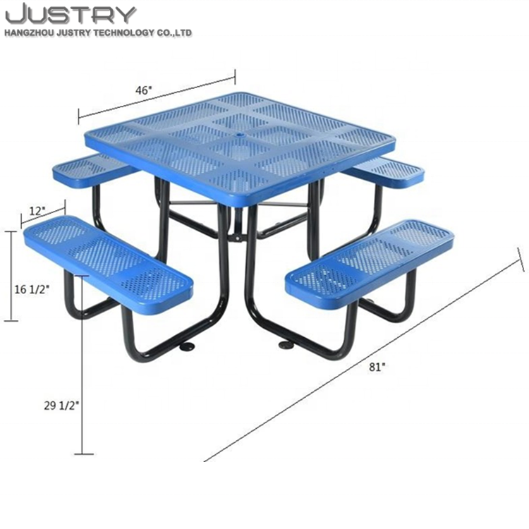 Outdoor 4 seat bench and table square blue black garden patio benches table