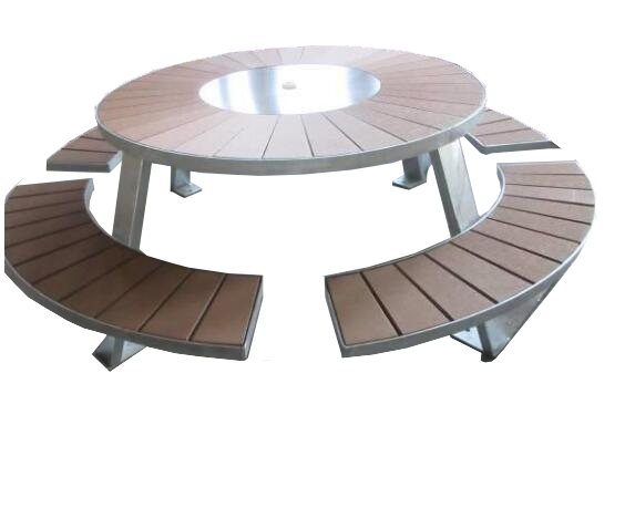 Outdoor picnic table set with umbrella hole high quality simple round metal picnic table and bench