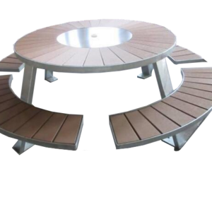 Outdoor picnic table set with umbrella hole high quality simple round metal picnic table and bench