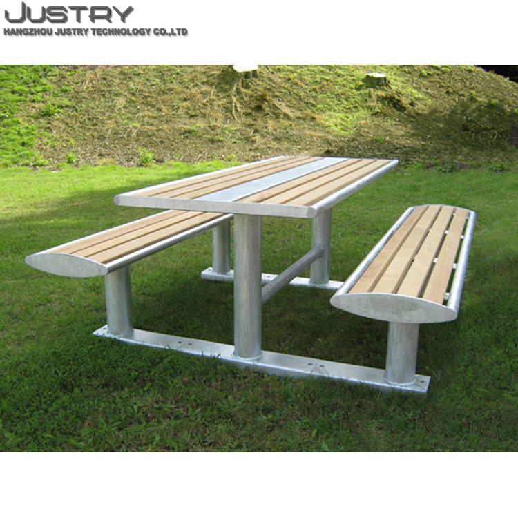 Outdoor table and chair metal and wood combination convertible picnic table garden bench